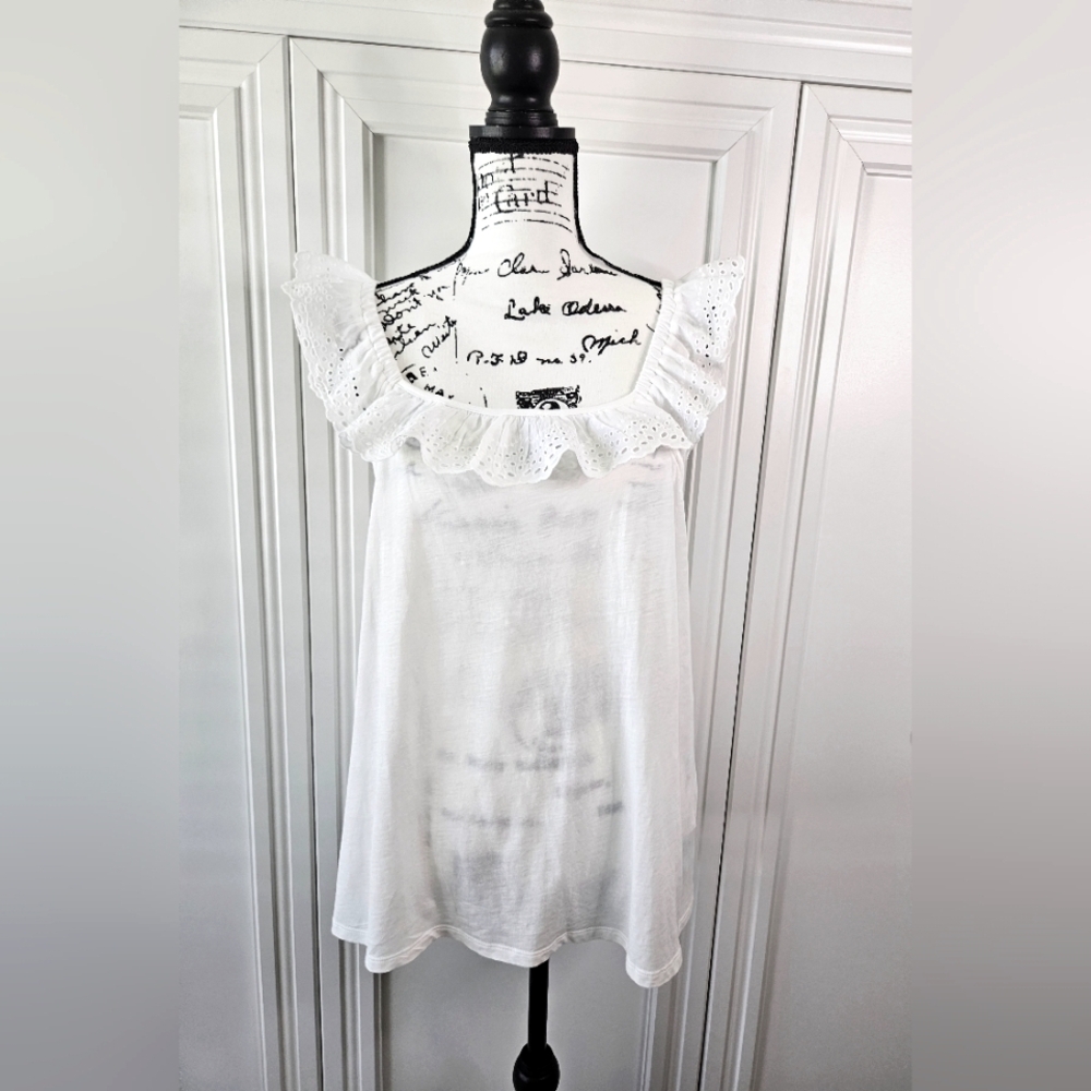 White Eyelet Trim Women's Top